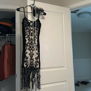 Roaring 20s sequined dress and costume jewelry